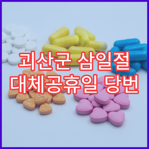 괴산군 삼일절 대체공휴일 당번 약국 문 여는 곳 연휴 영업 감기약 소화제 처방전 조제 안내