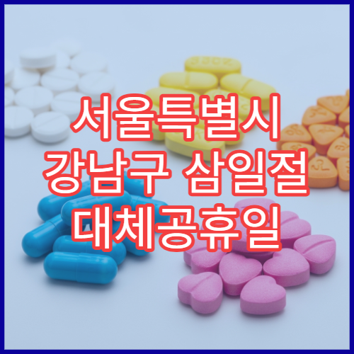 서울특별시 강남구 삼일절 대체공휴일 당번 약국 문 여는 곳 연휴 영업 감기약 소화제 응급 조제