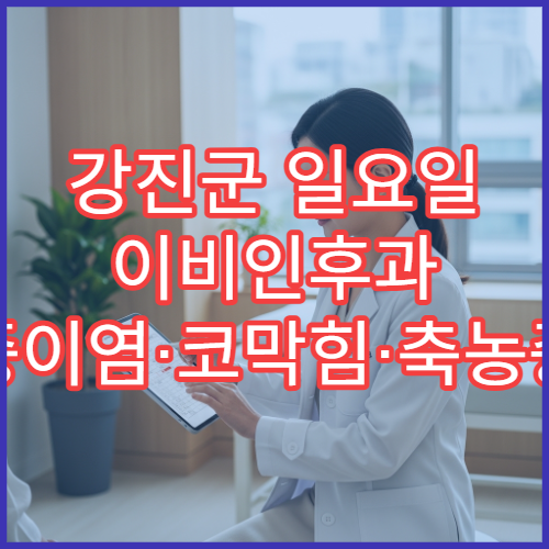 강진군 일요일 이비인후과 중이염·코막힘·축농증 전문 진료 병원